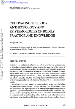 Cultivating the Body: Anthropology and Epistemologies of Bodily