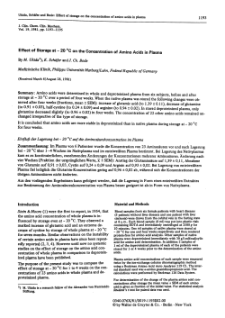 Effect of Storage at - 20 &deg;C on the Concentration of Amino Acids in