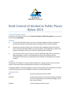 Draft Control of Alcohol in Public Places Bylaw 2015