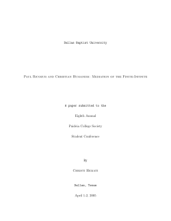 Paul Ricoeur and Christian Humanism: Mediation of the Finite