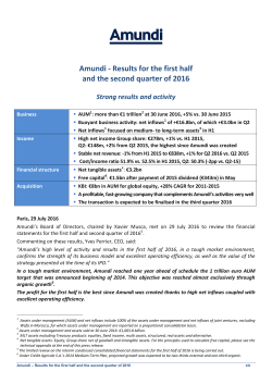 Amundi - Results for the first half and the second quarter of 2016