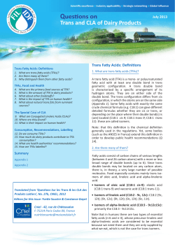 Questions on Trans and CLA of Dairy Products - FIL-IDF