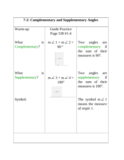 7-2: Complementary and Supplementary Angles Warm