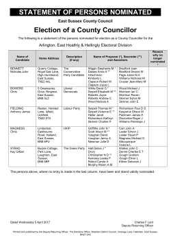 Persons Nominated - East Sussex County Council