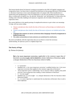 2001 Exam: Section I: Passage 2: Lecture