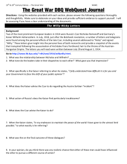 The Great War DBQ WebQuest Journal