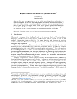 Copular Constructions and Clausal Syntax in Cherokee*