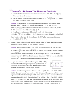 Examples 7.4 &ndash; The Extreme Value Theorem and Optimization