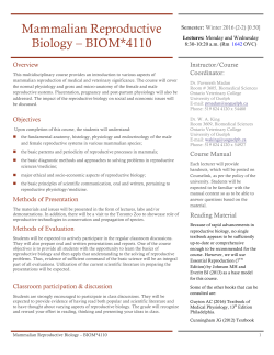 Mammalian Reproductive Biology &ndash; BIOM*4110