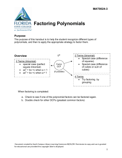 Factoring Polynomials - FSCJ - Library Learning Commons