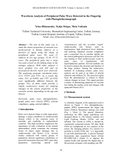 Waveform Analysis of Peripheral Pulse Wave Detected in the