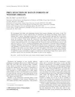 PREY SELECTION BY BATS IN FORESTS OF WESTERN OREGON