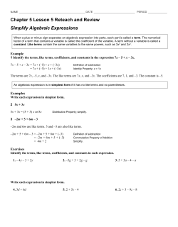 Chapter 5 Lesson 5 Reteach and Review Simplify Algebraic