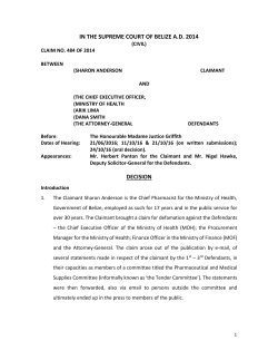 Supreme Court Claim No 484 of 2014 &ndash; Sharon