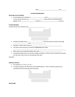 Hour_______ Covalent Bonding Notes Recall about ionic bonding