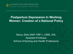 Postpartum Depression In Working Women: Creation of a National