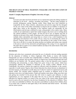 THE RELEVANCE OF ORAL TRADITION: FOLKLORE