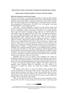 Nordlit 31, 2014 THE SOVIET UNION AND SOVIET CITIZENS IN