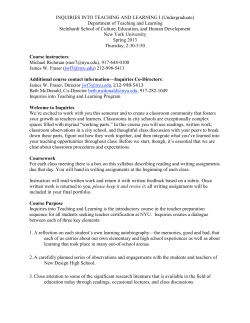 INQUIRIES INTO TEACHING AND LEARNING I