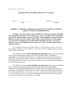 Exhibit D - Individual Debtor`s Statement of Compliance with Credit