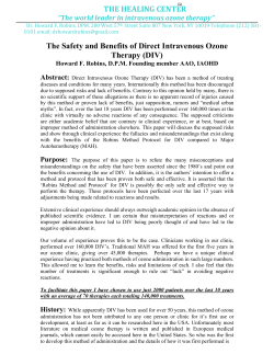 The Safety and Benefits of Direct Intravenous Ozone Therapy