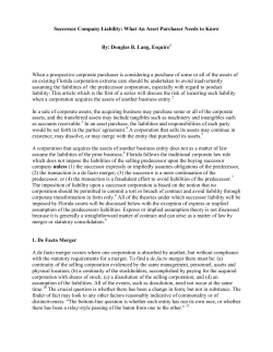 The Liabilities Of A Selling Predecessor Upon the Buying Successor