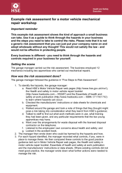 Example risk assessment for a motor vehicle mechanical repair