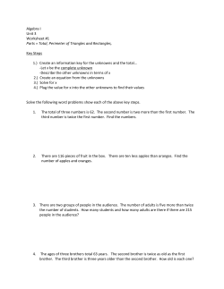 Algebra I Unit 3 Worksheet #1 Parts = Total, Perimeter of Triangles