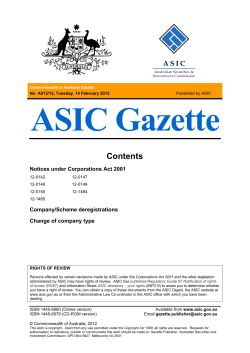 Published By ASIC ASIC Gazette