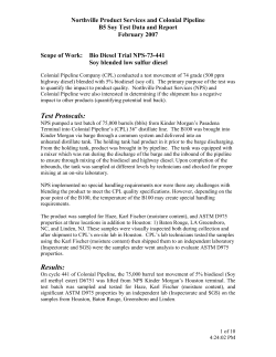 Northville Product Services and Colonial Pipeline B5 Soy Data and