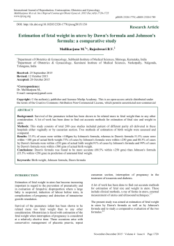 Estimation of fetal weight in utero by Dawn`s formula and Johnson`s