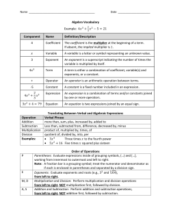 Algebra Vocabulary and Order of Operations