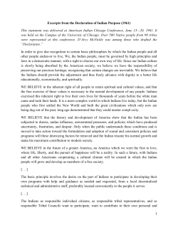 Excerpts from the Declaration of Indian Purpose (1961) This