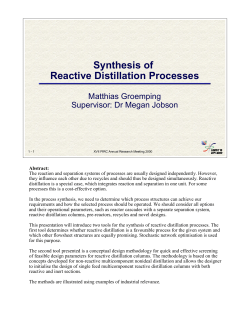 Current methods for synthesis of reactive distillation processes