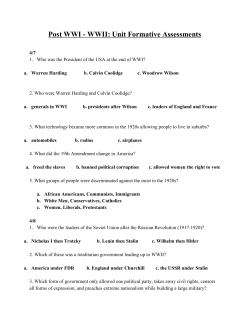 Post WWI WWII: Unit Formative Assessments