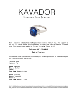 Item: A cushion cut sapphire and trapezoid cut diamond