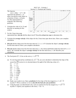 MAT 145 &ndash; Calculus 1 Section 2.1: Position and Velocity The