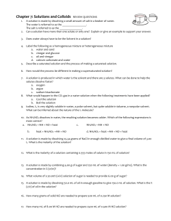 Chapter 7: Solutions and Colloids REVIEW