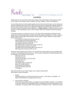 Lyric Writing Writing lyrics is very much like writing poetry. Many of