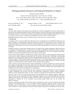Managing Human Resources and Industrial Relations in Nigeria