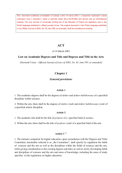 Law on Academic Degrees and Title and Degrees and Title in the Arts
