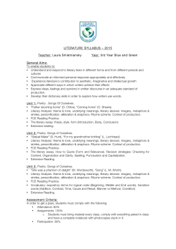 LITERATURE SYLLABUS – 2015 Teacher: Laura Smietniansky