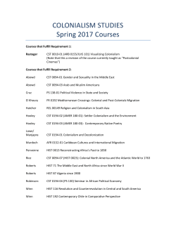 COLONIALISM STUDIES Spring 2017 Courses