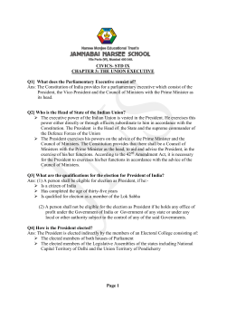 CIVICS- STD IX CHAPTER 3: THE UNION EXECUTIVE Q1] What