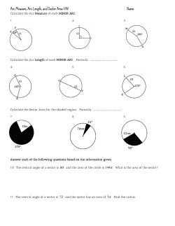Arc Measure, Arc Length, and Sector Area HW Name