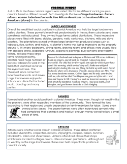 colonial people - Ms. Kelley Social Studies 6