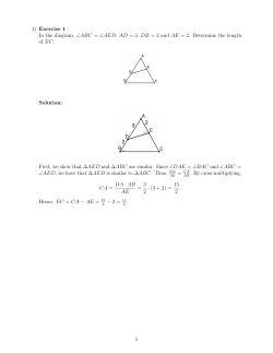 1) Exercise 1 In the diagram, ZABC = ZAED, AD = 3, DB = 2 and AE