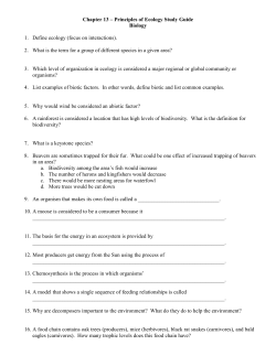 Chapter 13 &ndash; Principles of Ecology Study Guide Biology 1. Define