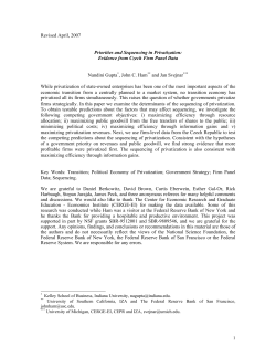Revised April, 2007 Priorities and Sequencing in Privatization