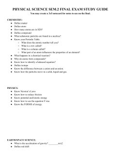 PHYSICAL SCIENCE SEM.2 FINAL EXAM STUDY GUIDE